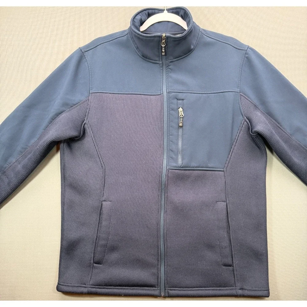 Swiss Tech Hybrid Fleece Jacket Navy Blue Full Zip Sweater | Men's Medium M